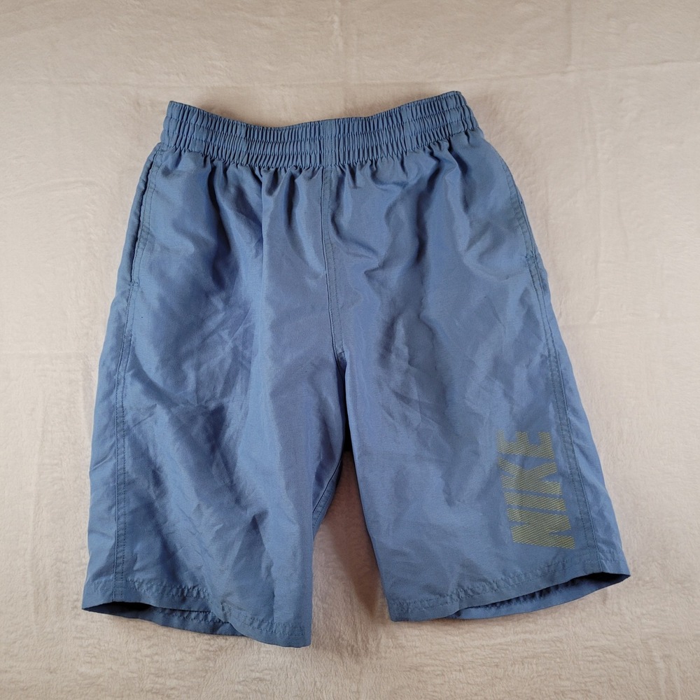 Nike Boys XL Blue Athletic Shorts Yellow Logo Drawstring Pockets 13-15 Yrs